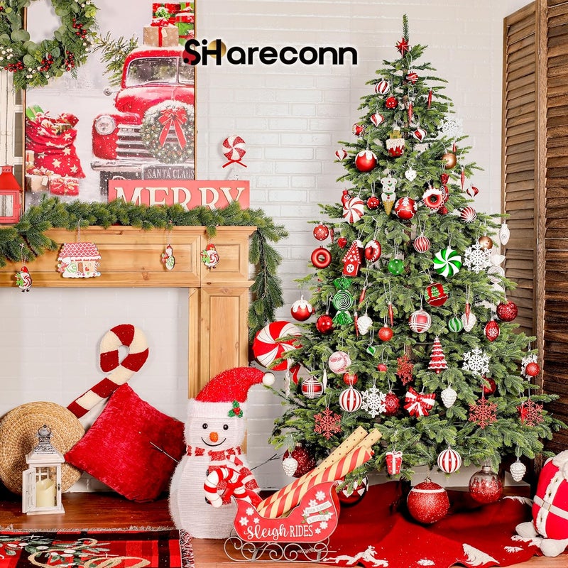 SHareconn 86pcs Christmas Tree Balls Ornaments, Shatterproof Plastic Decorative Baubles for Christmas Tree Decorations, Holiday Wedding Party Decoration, Festive Ornaments, Red Green White - Image 4
